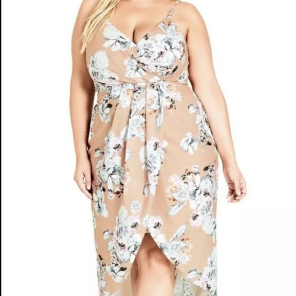 City Chic Elegant Floral Rose Faux Wrap Dress M 18 - Picture 11 of 11